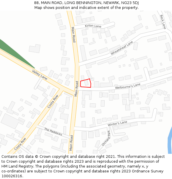 88, MAIN ROAD, LONG BENNINGTON, NEWARK, NG23 5DJ: Location map and indicative extent of plot