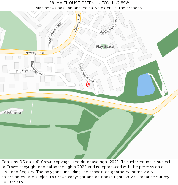 88, MALTHOUSE GREEN, LUTON, LU2 8SW: Location map and indicative extent of plot
