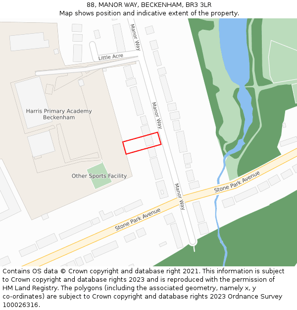 88, MANOR WAY, BECKENHAM, BR3 3LR: Location map and indicative extent of plot