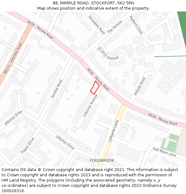 88, MARPLE ROAD, STOCKPORT, SK2 5RN: Location map and indicative extent of plot