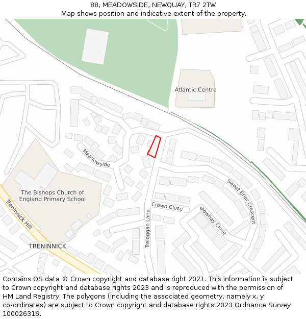 88, MEADOWSIDE, NEWQUAY, TR7 2TW: Location map and indicative extent of plot