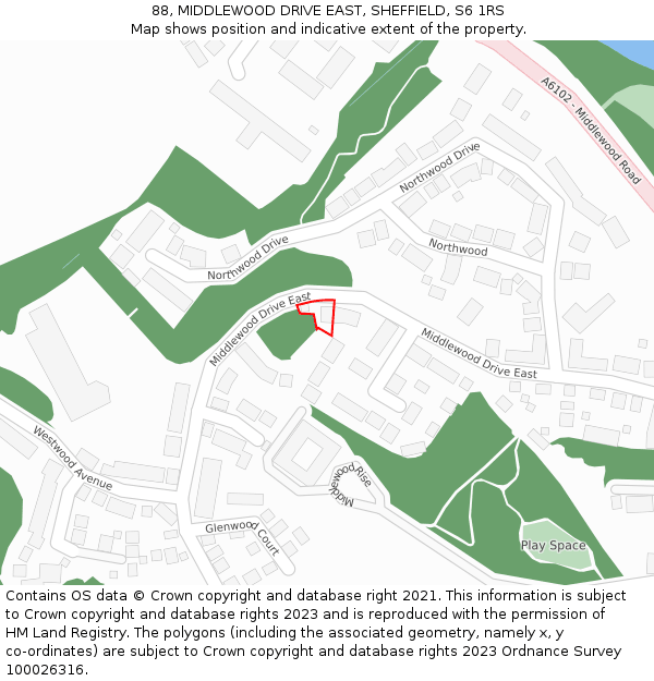 88, MIDDLEWOOD DRIVE EAST, SHEFFIELD, S6 1RS: Location map and indicative extent of plot