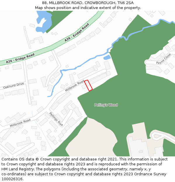 88, MILLBROOK ROAD, CROWBOROUGH, TN6 2SA: Location map and indicative extent of plot