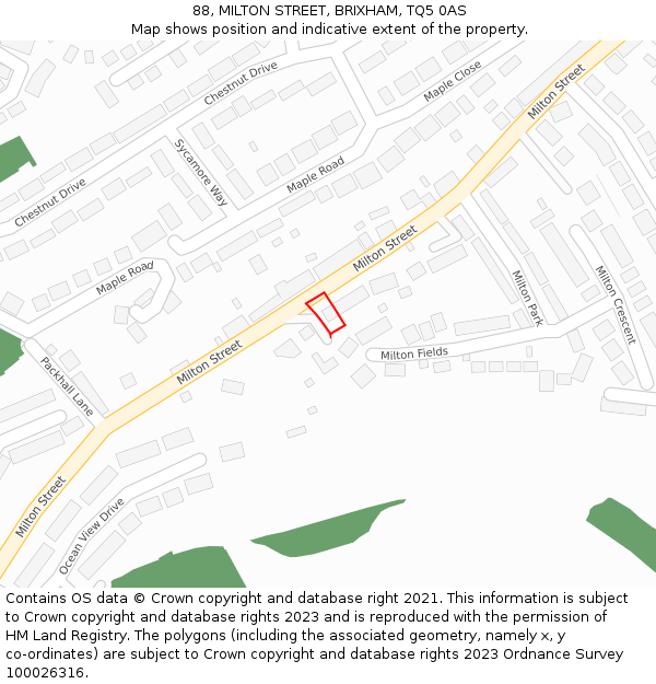 88, MILTON STREET, BRIXHAM, TQ5 0AS: Location map and indicative extent of plot