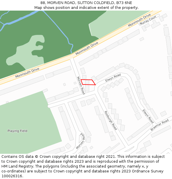 88, MORVEN ROAD, SUTTON COLDFIELD, B73 6NE: Location map and indicative extent of plot
