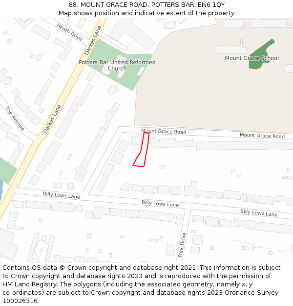 88, MOUNT GRACE ROAD, POTTERS BAR, EN6 1QY: Location map and indicative extent of plot