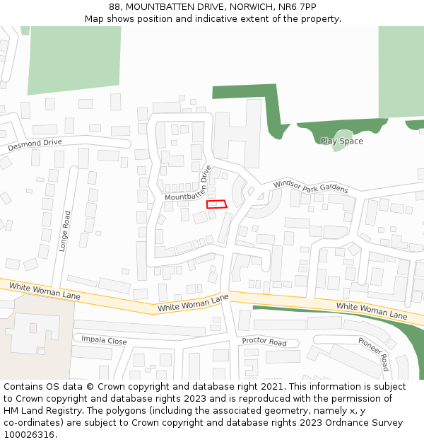 88, MOUNTBATTEN DRIVE, NORWICH, NR6 7PP: Location map and indicative extent of plot