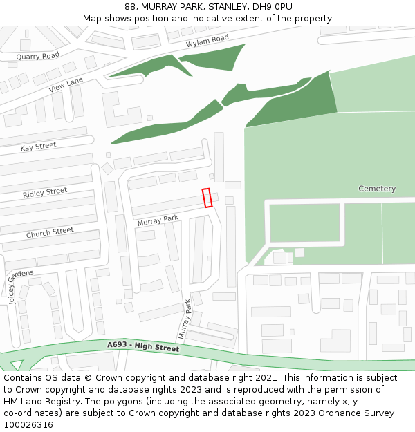 88, MURRAY PARK, STANLEY, DH9 0PU: Location map and indicative extent of plot