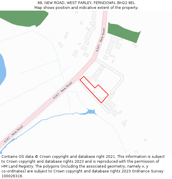 88, NEW ROAD, WEST PARLEY, FERNDOWN, BH22 8EL: Location map and indicative extent of plot