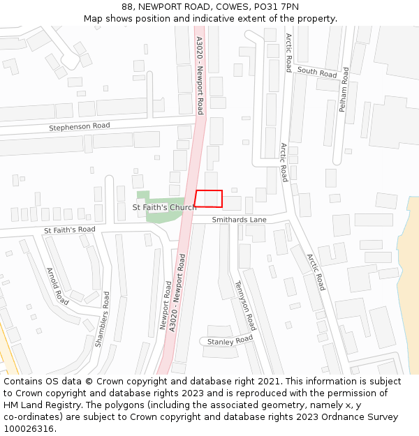 88, NEWPORT ROAD, COWES, PO31 7PN: Location map and indicative extent of plot