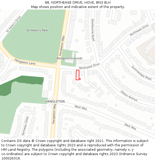 88, NORTHEASE DRIVE, HOVE, BN3 8LH: Location map and indicative extent of plot