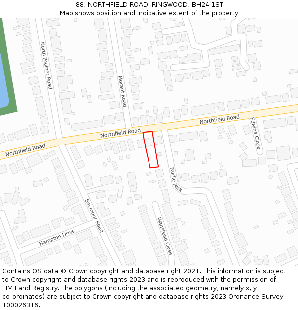 88, NORTHFIELD ROAD, RINGWOOD, BH24 1ST: Location map and indicative extent of plot