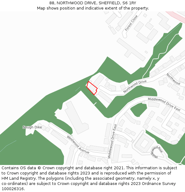 88, NORTHWOOD DRIVE, SHEFFIELD, S6 1RY: Location map and indicative extent of plot