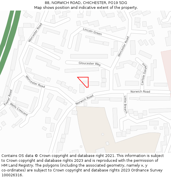 88, NORWICH ROAD, CHICHESTER, PO19 5DG: Location map and indicative extent of plot