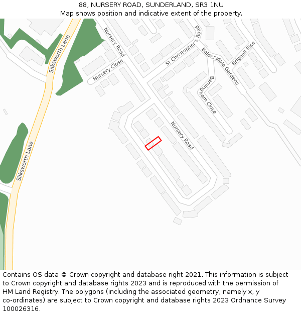 88, NURSERY ROAD, SUNDERLAND, SR3 1NU: Location map and indicative extent of plot