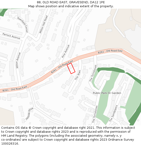 88, OLD ROAD EAST, GRAVESEND, DA12 1PE: Location map and indicative extent of plot