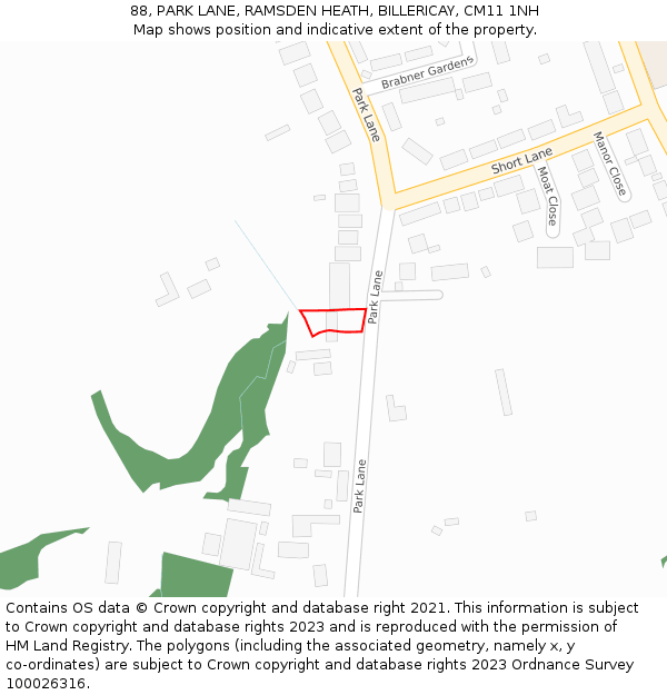 88, PARK LANE, RAMSDEN HEATH, BILLERICAY, CM11 1NH: Location map and indicative extent of plot