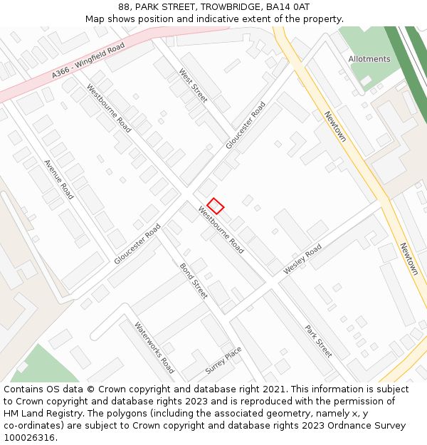 88, PARK STREET, TROWBRIDGE, BA14 0AT: Location map and indicative extent of plot