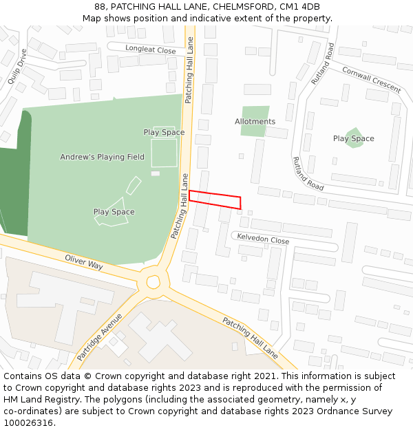 88, PATCHING HALL LANE, CHELMSFORD, CM1 4DB: Location map and indicative extent of plot