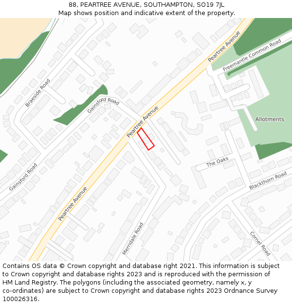 88, PEARTREE AVENUE, SOUTHAMPTON, SO19 7JL: Location map and indicative extent of plot