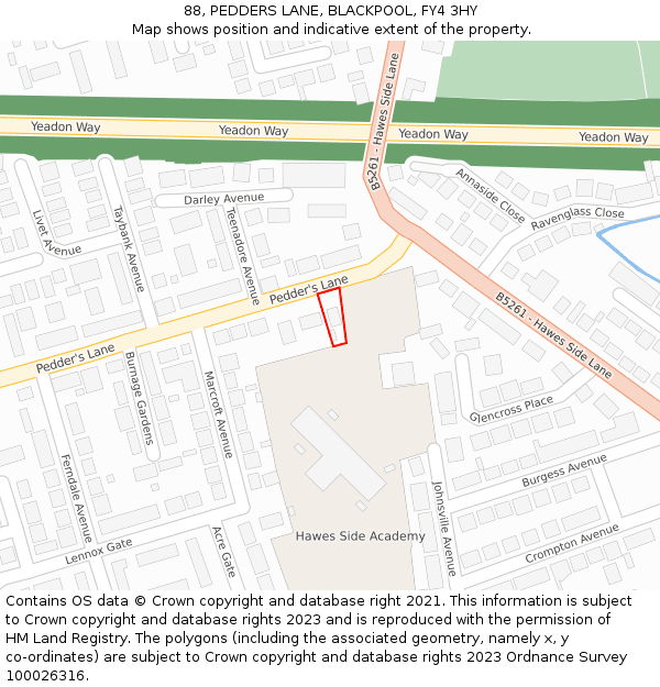 88, PEDDERS LANE, BLACKPOOL, FY4 3HY: Location map and indicative extent of plot