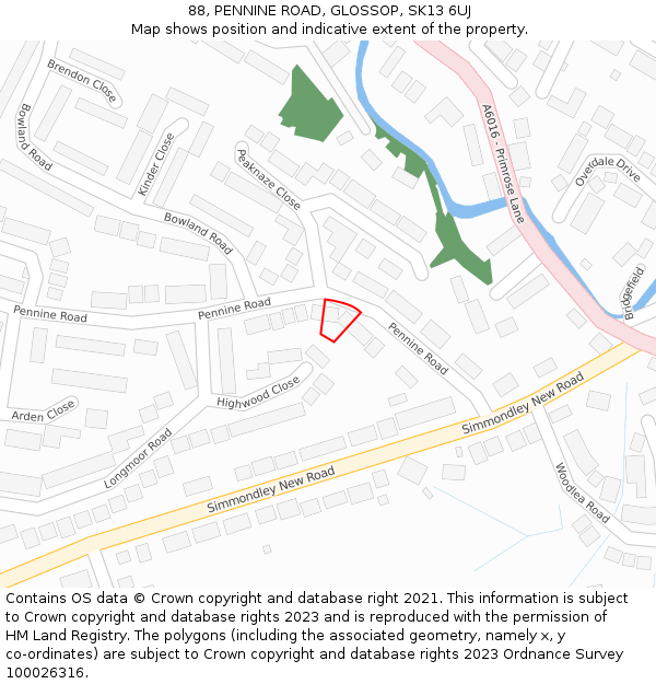 88, PENNINE ROAD, GLOSSOP, SK13 6UJ: Location map and indicative extent of plot