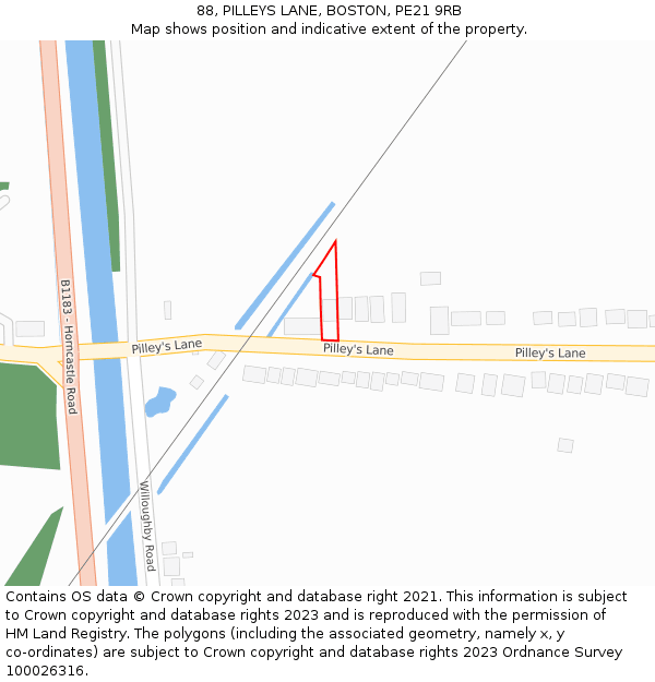 88, PILLEYS LANE, BOSTON, PE21 9RB: Location map and indicative extent of plot