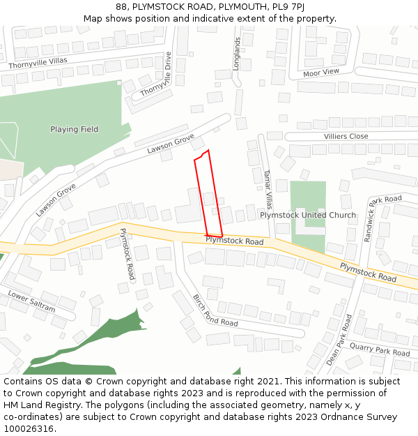 88, PLYMSTOCK ROAD, PLYMOUTH, PL9 7PJ: Location map and indicative extent of plot