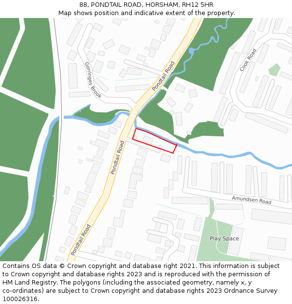 88, PONDTAIL ROAD, HORSHAM, RH12 5HR: Location map and indicative extent of plot