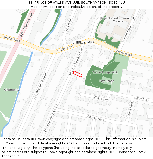 88, PRINCE OF WALES AVENUE, SOUTHAMPTON, SO15 4LU: Location map and indicative extent of plot