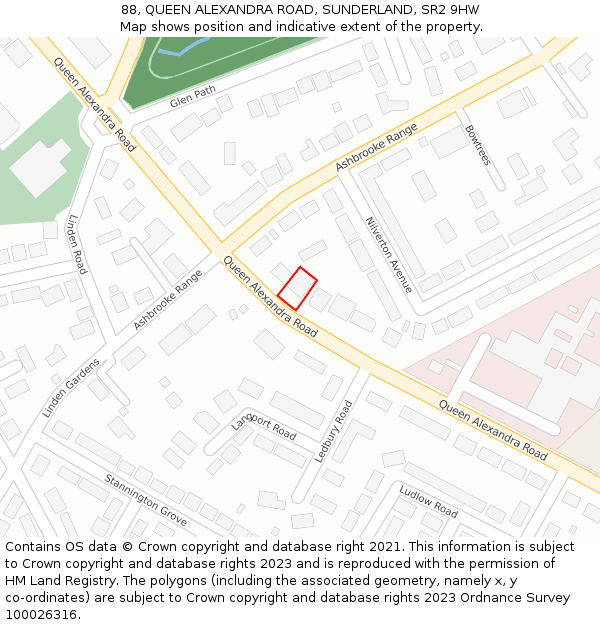 88, QUEEN ALEXANDRA ROAD, SUNDERLAND, SR2 9HW: Location map and indicative extent of plot