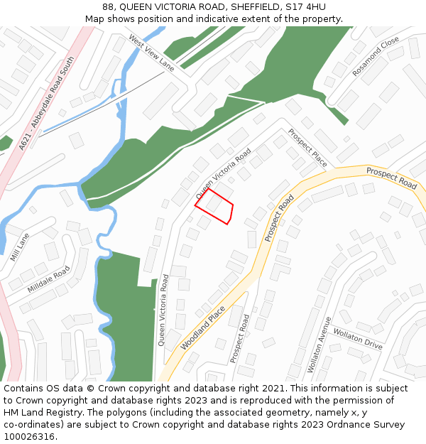 88, QUEEN VICTORIA ROAD, SHEFFIELD, S17 4HU: Location map and indicative extent of plot