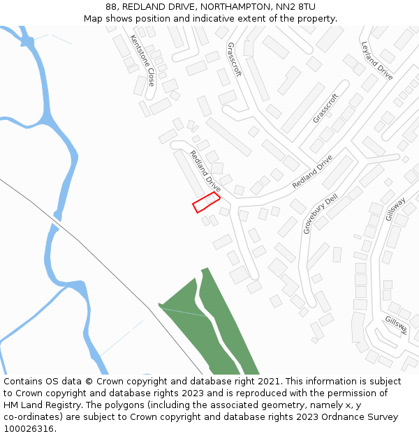 88, REDLAND DRIVE, NORTHAMPTON, NN2 8TU: Location map and indicative extent of plot