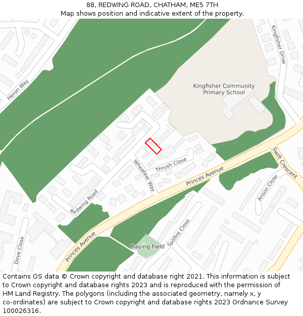 88, REDWING ROAD, CHATHAM, ME5 7TH: Location map and indicative extent of plot