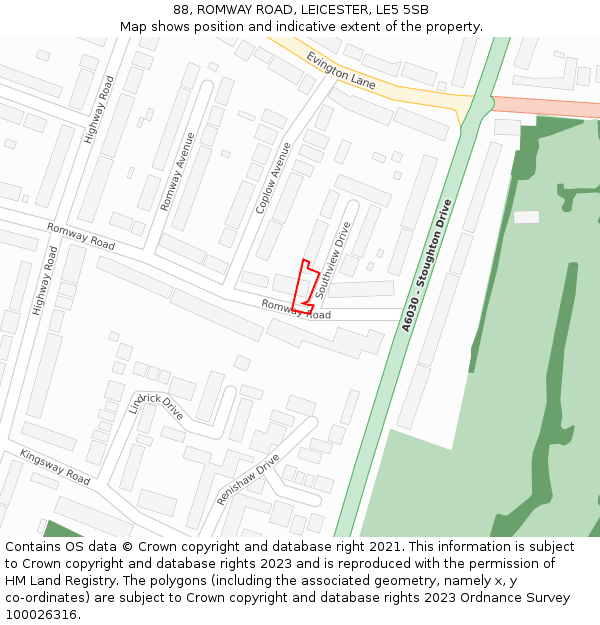 88, ROMWAY ROAD, LEICESTER, LE5 5SB: Location map and indicative extent of plot