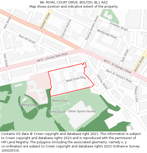 88, ROYAL COURT DRIVE, BOLTON, BL1 4AZ: Location map and indicative extent of plot