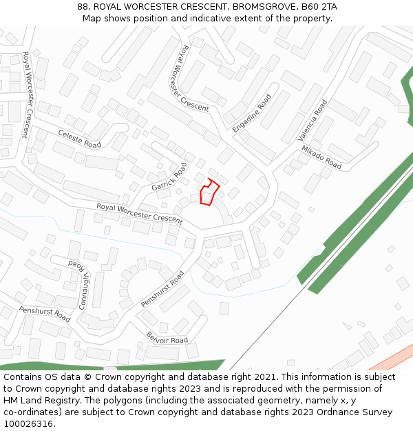 88, ROYAL WORCESTER CRESCENT, BROMSGROVE, B60 2TA: Location map and indicative extent of plot