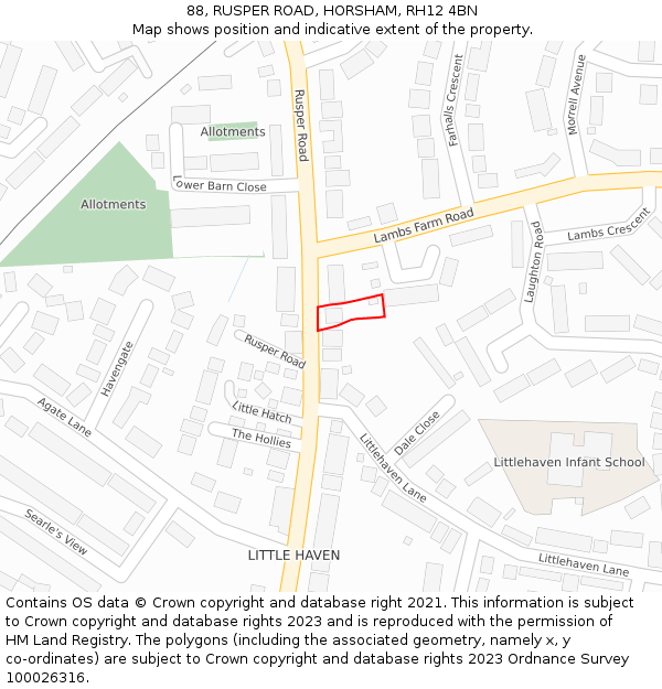 88, RUSPER ROAD, HORSHAM, RH12 4BN: Location map and indicative extent of plot