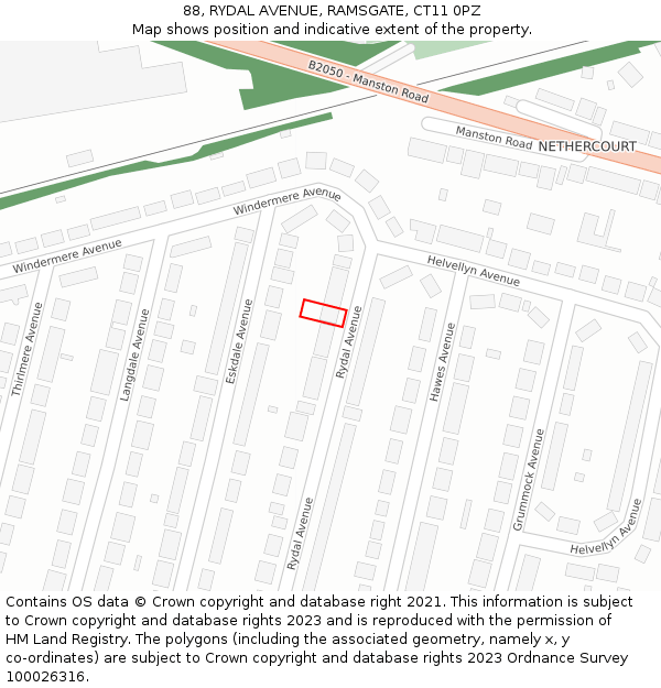 88, RYDAL AVENUE, RAMSGATE, CT11 0PZ: Location map and indicative extent of plot