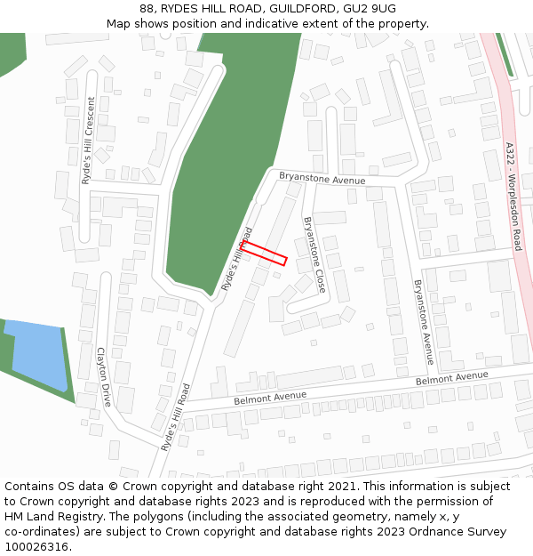 88, RYDES HILL ROAD, GUILDFORD, GU2 9UG: Location map and indicative extent of plot