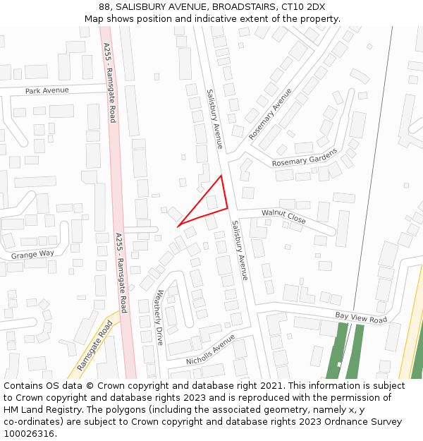 88, SALISBURY AVENUE, BROADSTAIRS, CT10 2DX: Location map and indicative extent of plot