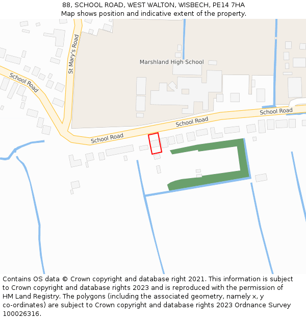 88, SCHOOL ROAD, WEST WALTON, WISBECH, PE14 7HA: Location map and indicative extent of plot