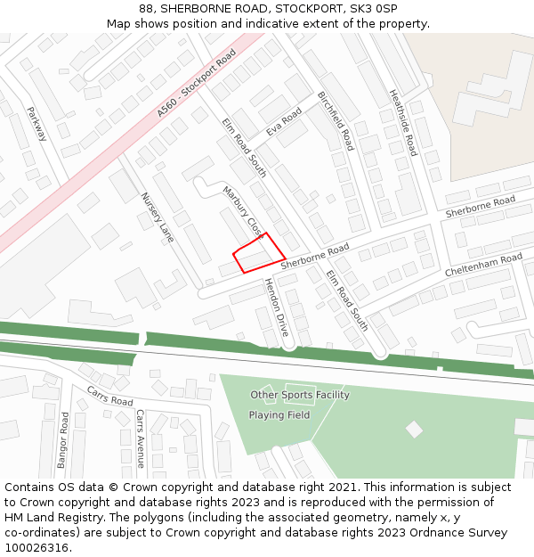 88, SHERBORNE ROAD, STOCKPORT, SK3 0SP: Location map and indicative extent of plot