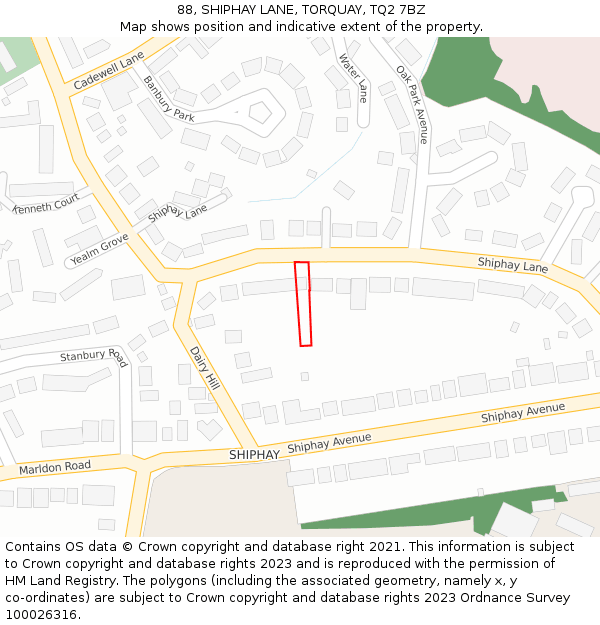 88, SHIPHAY LANE, TORQUAY, TQ2 7BZ: Location map and indicative extent of plot