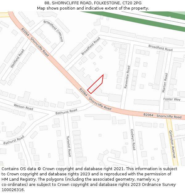 88, SHORNCLIFFE ROAD, FOLKESTONE, CT20 2PG: Location map and indicative extent of plot