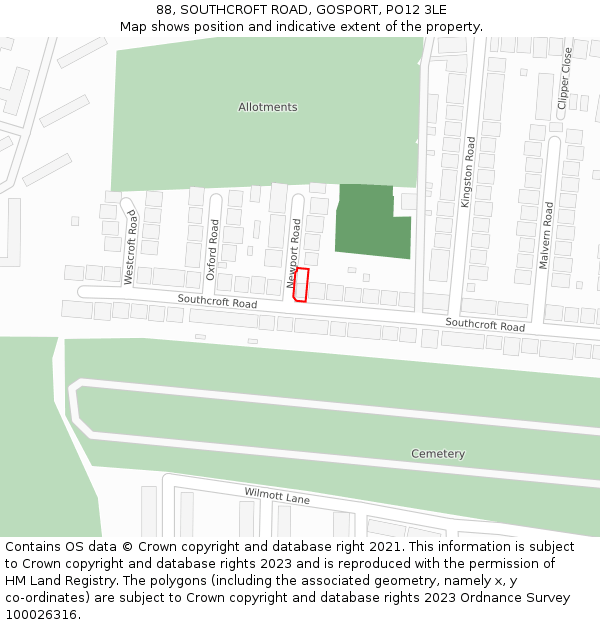 88, SOUTHCROFT ROAD, GOSPORT, PO12 3LE: Location map and indicative extent of plot