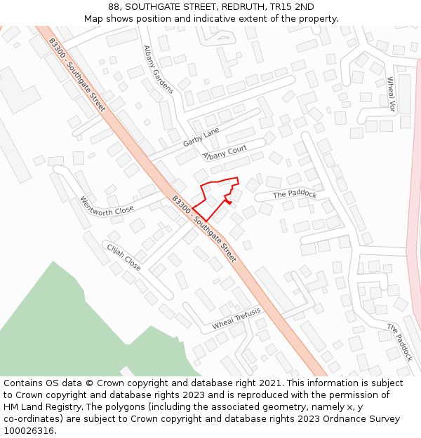 88, SOUTHGATE STREET, REDRUTH, TR15 2ND: Location map and indicative extent of plot