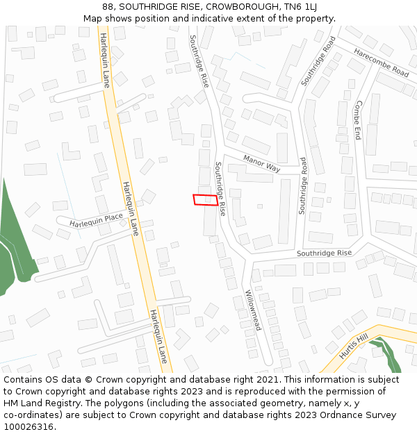 88, SOUTHRIDGE RISE, CROWBOROUGH, TN6 1LJ: Location map and indicative extent of plot