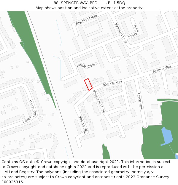 88, SPENCER WAY, REDHILL, RH1 5DQ: Location map and indicative extent of plot