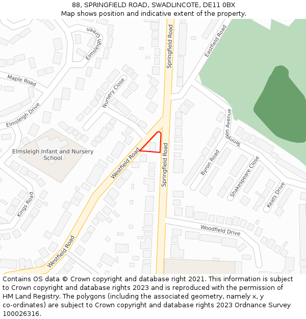 88, SPRINGFIELD ROAD, SWADLINCOTE, DE11 0BX: Location map and indicative extent of plot